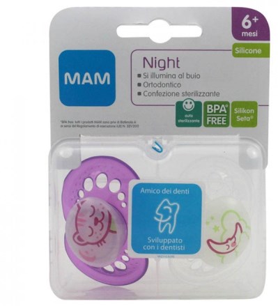 MAM NIGHT SUCCHIETTO 6+ SILICONE CONFEZIONE DOPPIA - Antica Farmacia Celesia