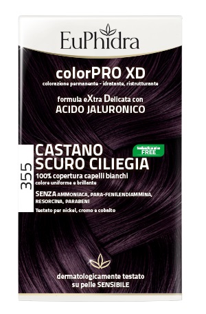 EUPHIDRA COLORPRO XD 355 CASTANO SCURO CILIEGIA GEL COLORANTE CAPELLI IN FLACONE + ATTIVANTE + BALSAMO + GUANTI - Antica Farmacia Celesia