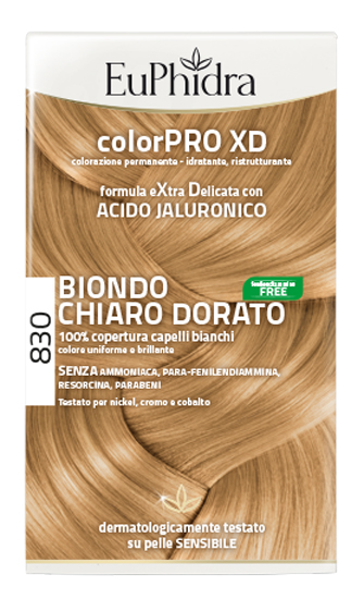 EUPHIDRA COLORPRO XD 830 BIONDO CHIARO DORATO GEL COLORANTE CAPELLI IN FLACONE + ATTIVANTE + BALSAMO + GUANTI - Antica Farmacia Celesia