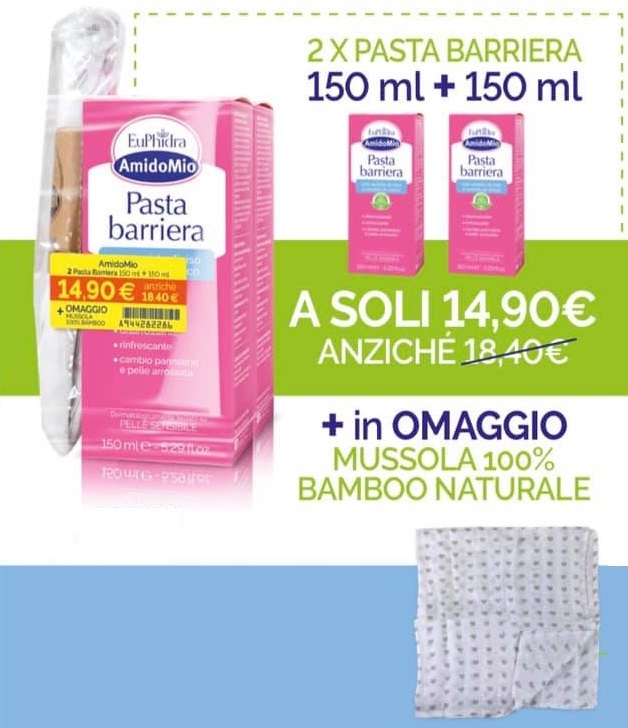 EUPHIDRA AMIDOMIO PASTA BARRIERA 2X150 ML + MUSSOLA GADGET - Antica Farmacia Celesia