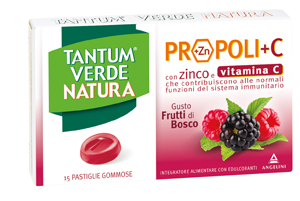 TANTUM VERDE NATURA PROPOLI+C CON ZINCO E VITAMINA C 15 PASTIGLIE GOMMOSE GUSTO FRUTTI DI BOSCO - Antica Farmacia Celesia