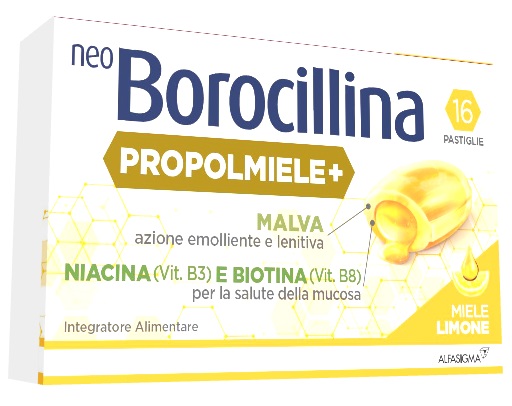 NEOBOROCILLINA PROPOLMIELE+ MIELE/LIMONE 16 PASTIGLIE - Antica Farmacia Celesia