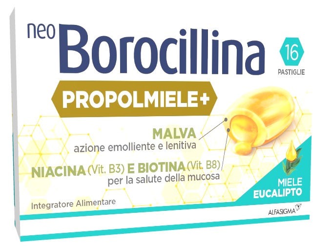 NEOBOROCILLINA PROPOLMIELE+ MIELE/EUCALIPTO 16 PASTIGLIE - Antica Farmacia Celesia